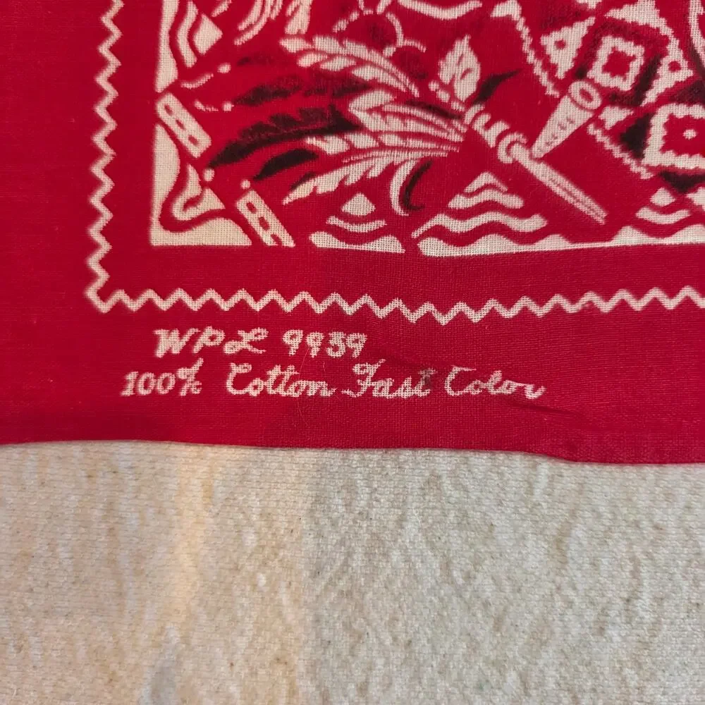 Vintage 50s Tiger Brand WPL 9939 Red Southwestern Cotton Bandana Fast Color